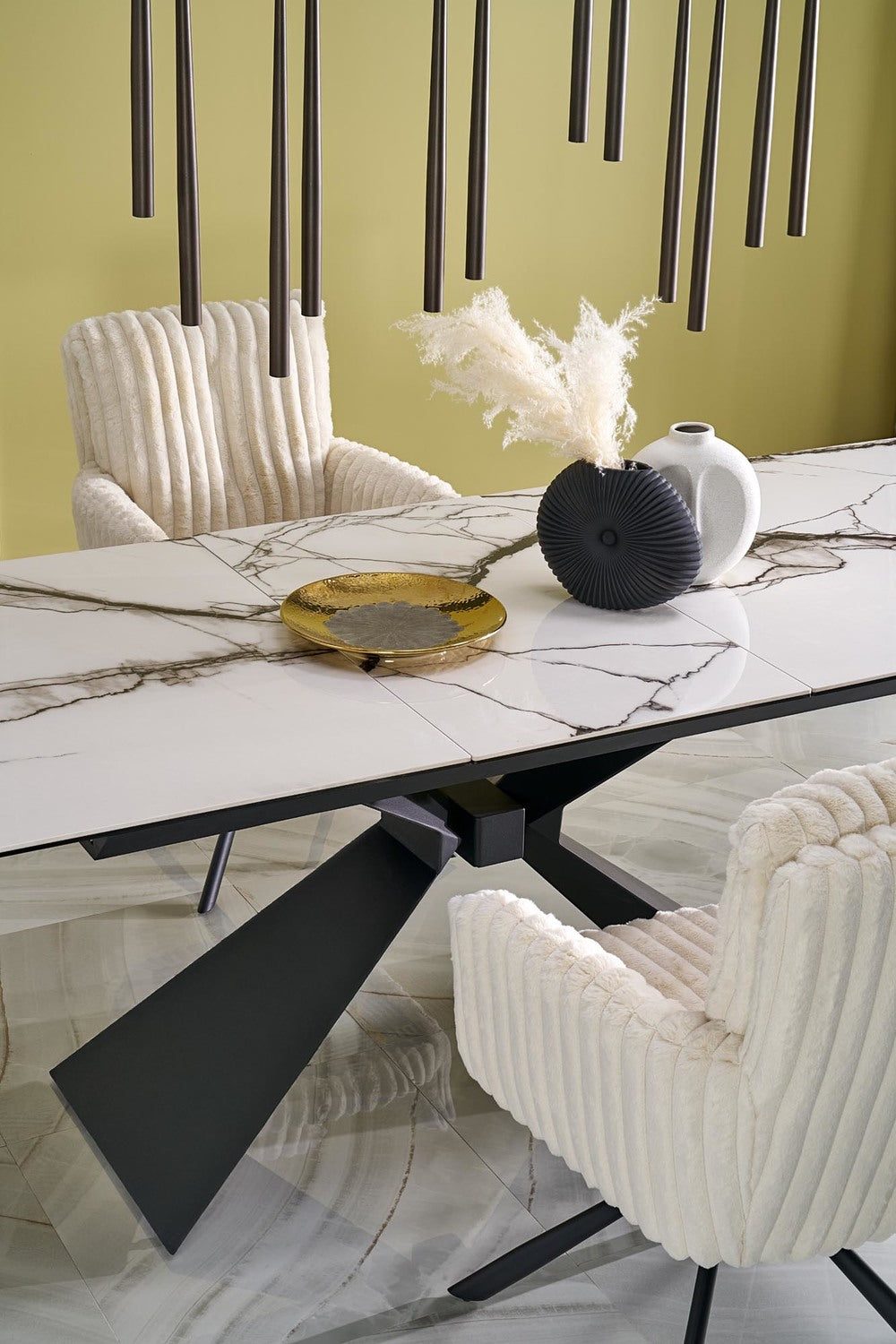 Galds Luciar 180/90/76 cm balts marmors/melns - N1 Home