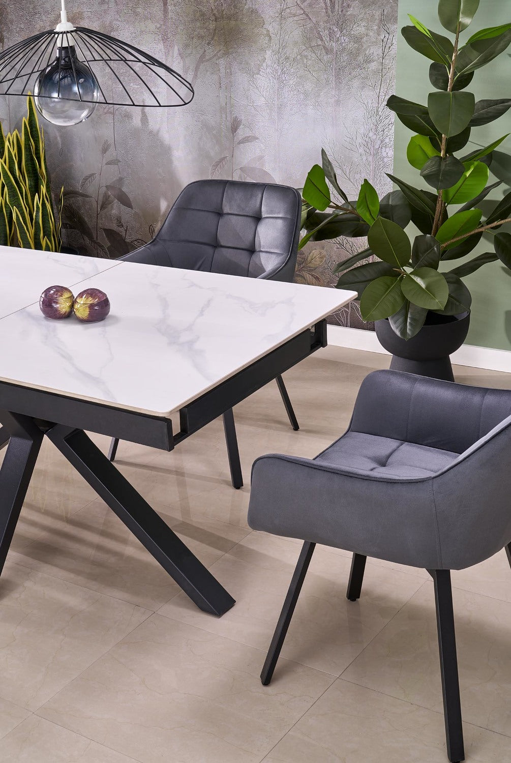 Galds Plats 140/85/76 cm balts marmors/melns - N1 Home