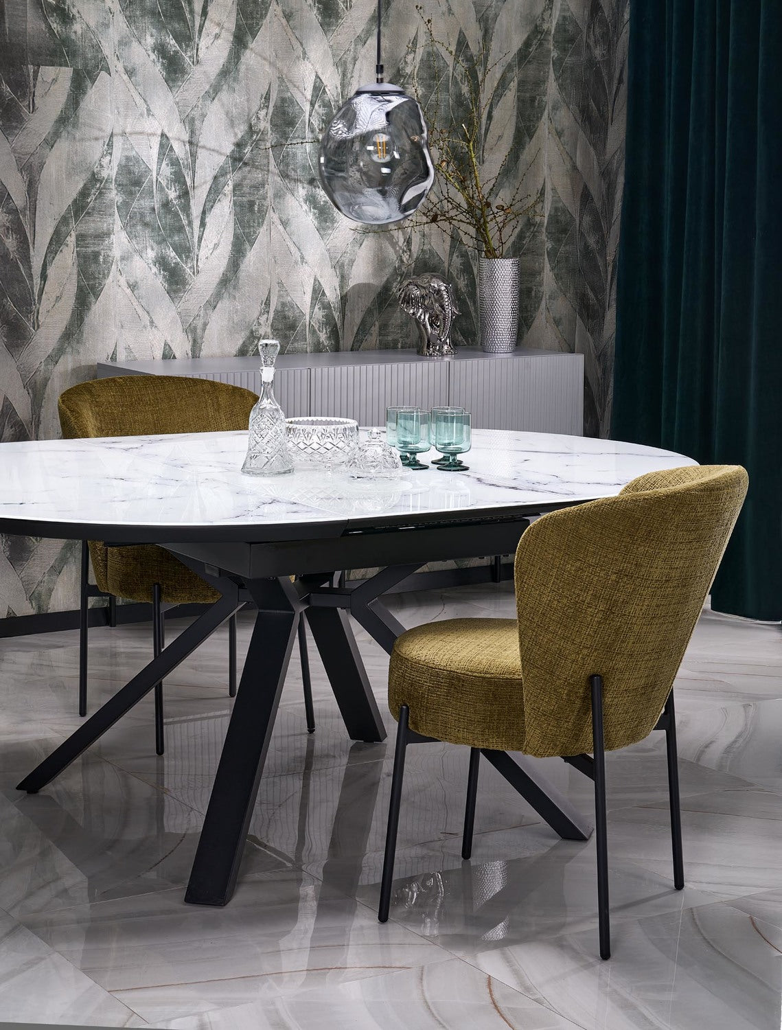 Galds Verti 130/130/76 cm balts marmors/melns - N1 Home