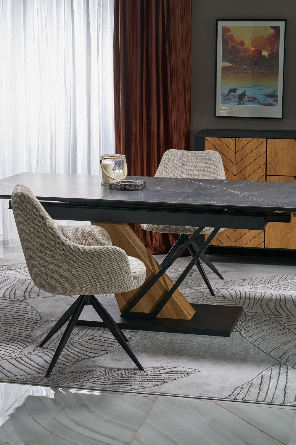 Galds Volans 160/90/67 cm melns marmors/ozols - N1 Home
