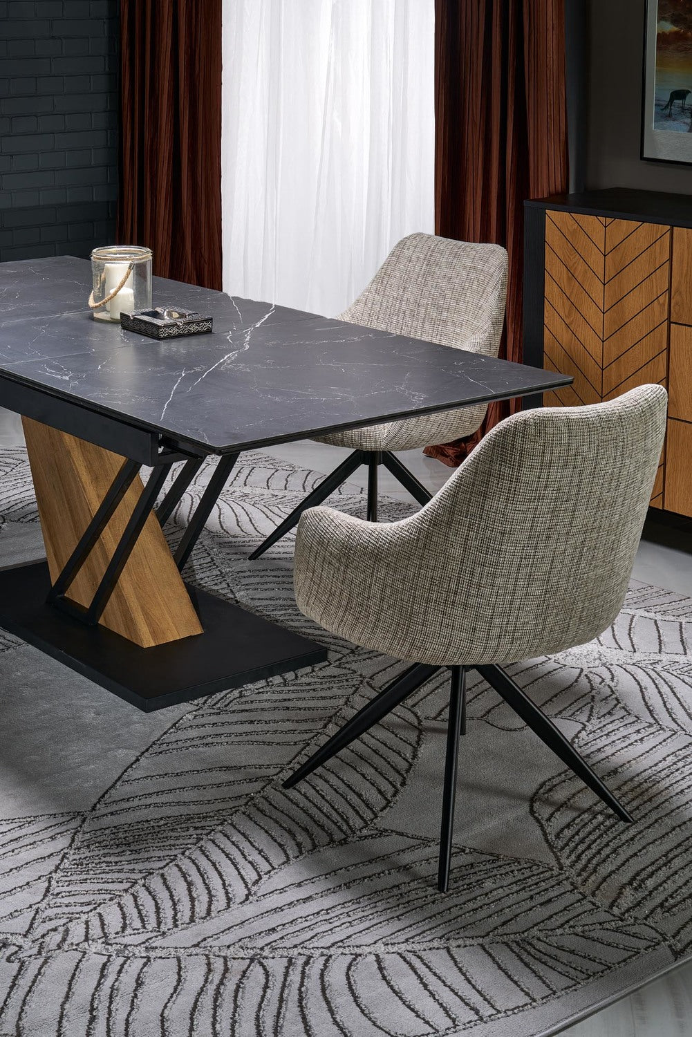 Galds Volans 160/90/67 cm melns marmors/ozols - N1 Home