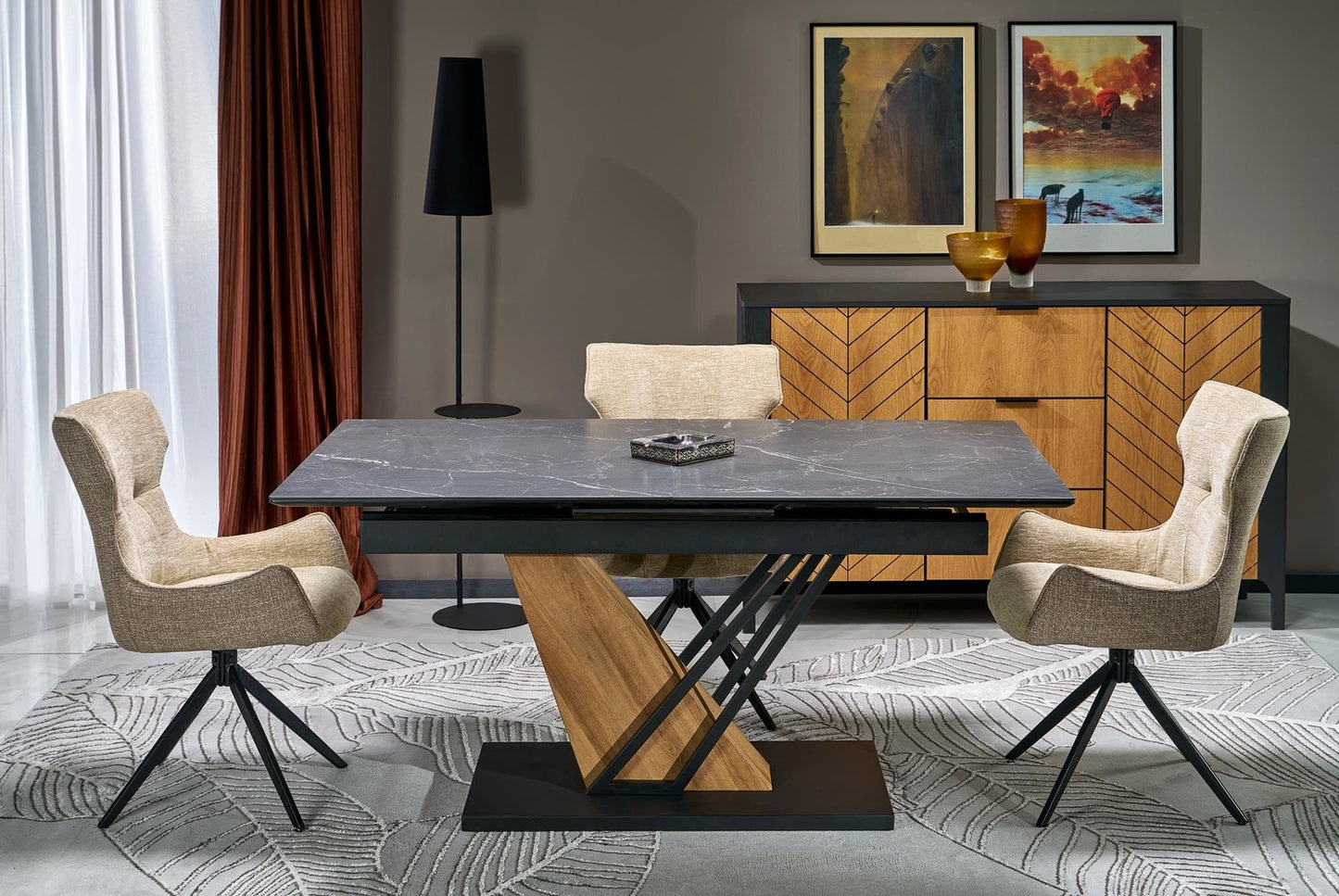 Galds Volans 160/90/67 cm melns marmors/ozols - N1 Home