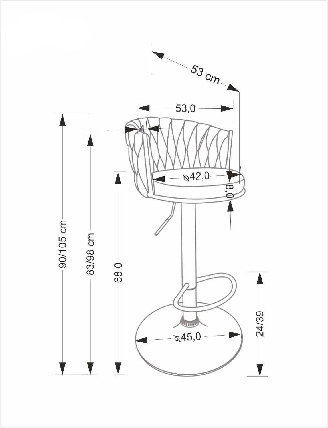 Bāra krēsls Moska  53/54/90 cm pelēks - N1 Home