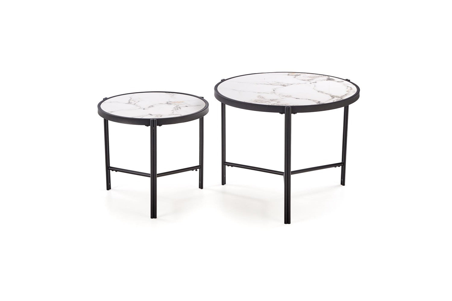 Kafijas galds (2) Fati 63/50 cm un 48/43 cm balts marmors/melns - N1 Home