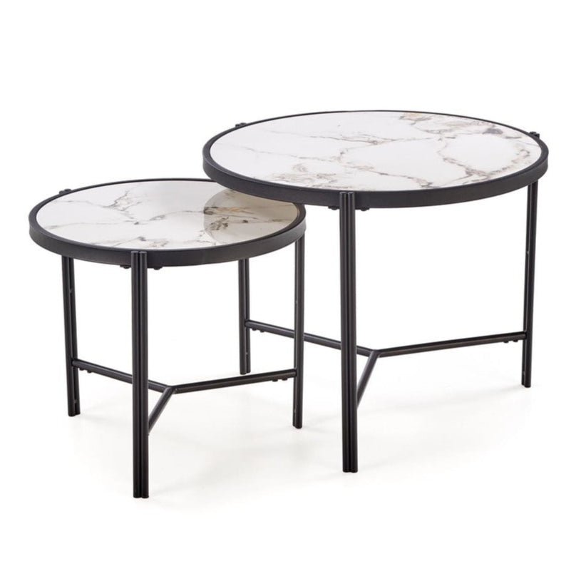 Kafijas galds (2) Fati 63/50 cm un 48/43 cm balts marmors/melns - N1 Home