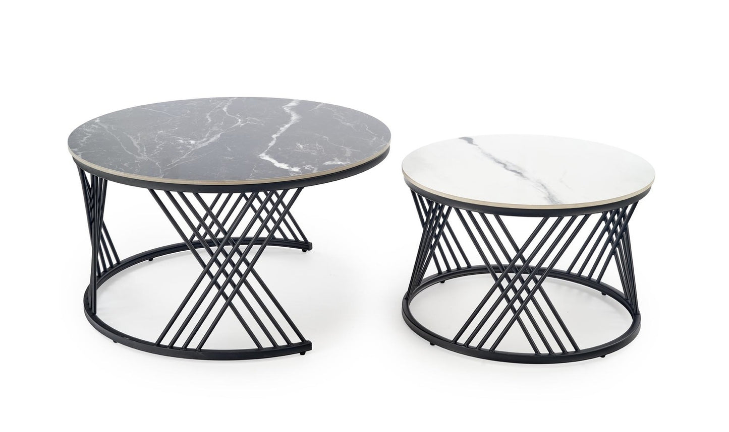 Kafijas galdiņš Flam 60/40; 80/46 cm melns marmors/balts marmors - N1 Home