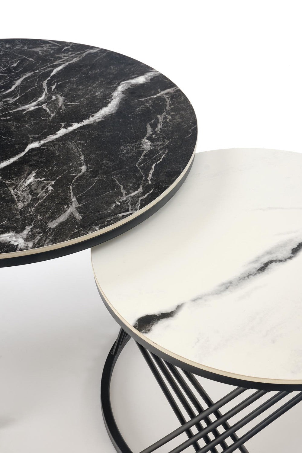 Kafijas galdiņš Flam 60/40; 80/46 cm melns marmors/balts marmors - N1 Home