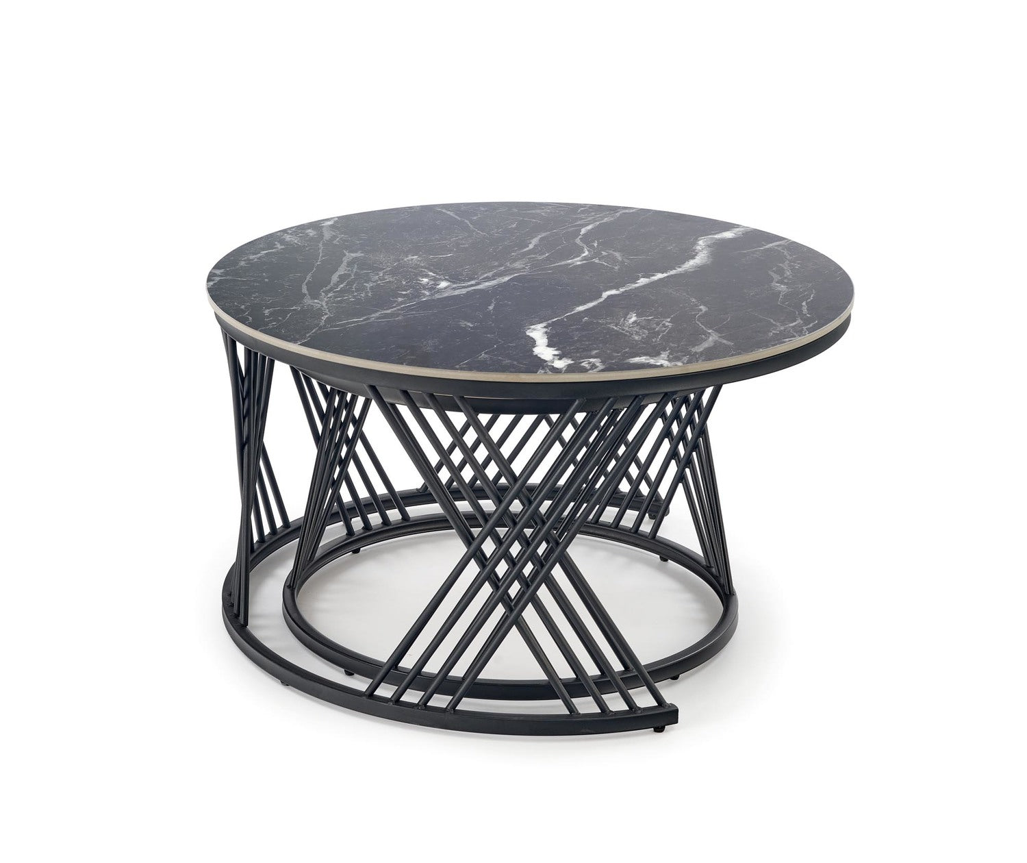 Kafijas galdiņš Flam 60/40; 80/46 cm melns marmors/balts marmors - N1 Home