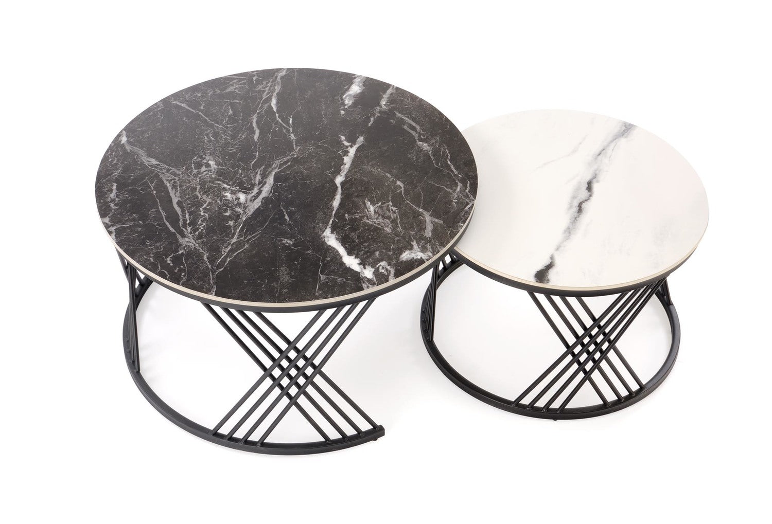 Kafijas galdiņš Flam 60/40; 80/46 cm melns marmors/balts marmors - N1 Home