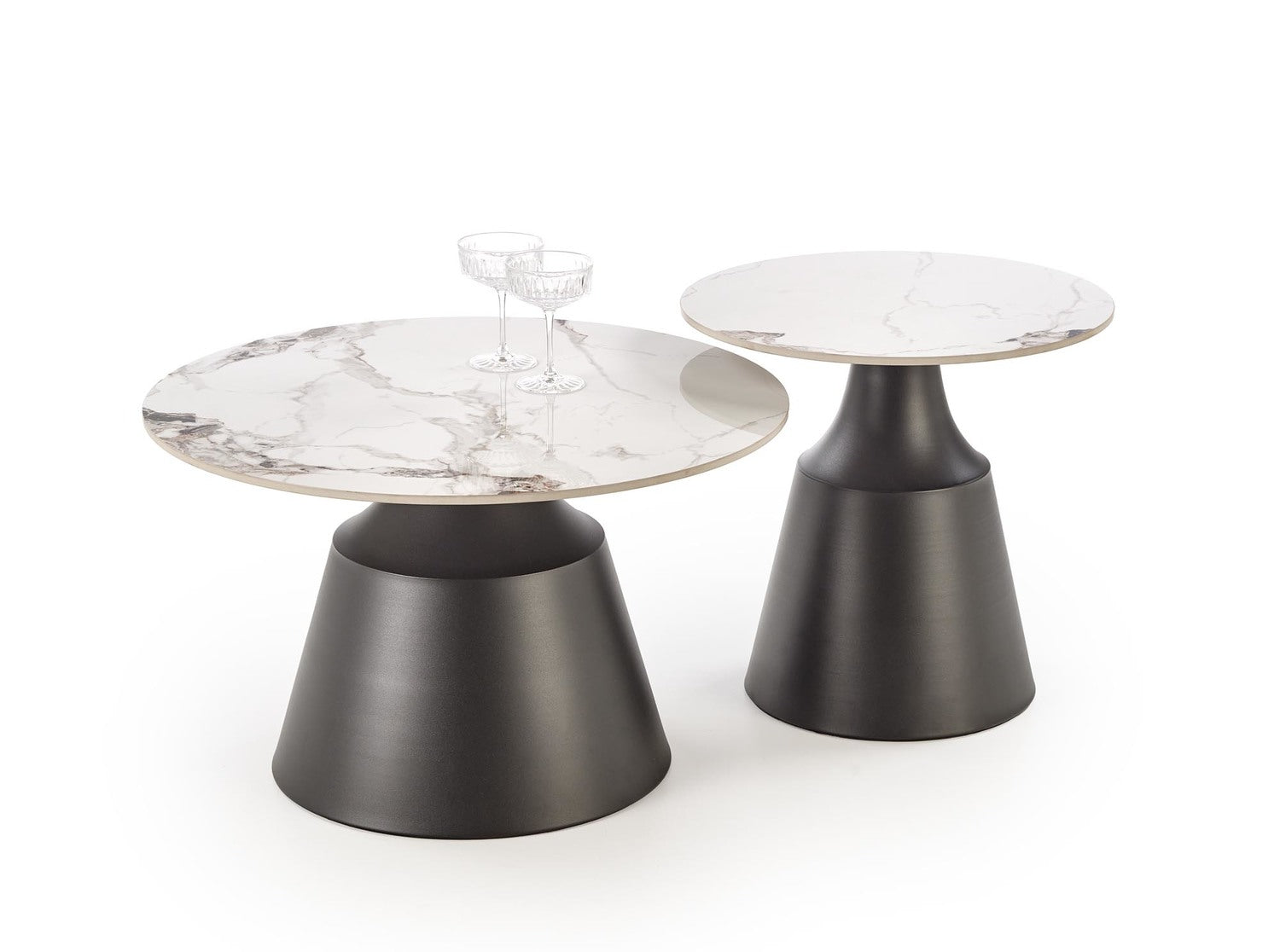 Kafijas galds(2) Magis 70/43 un 50/48 cm balts marmors/melns - N1 Home