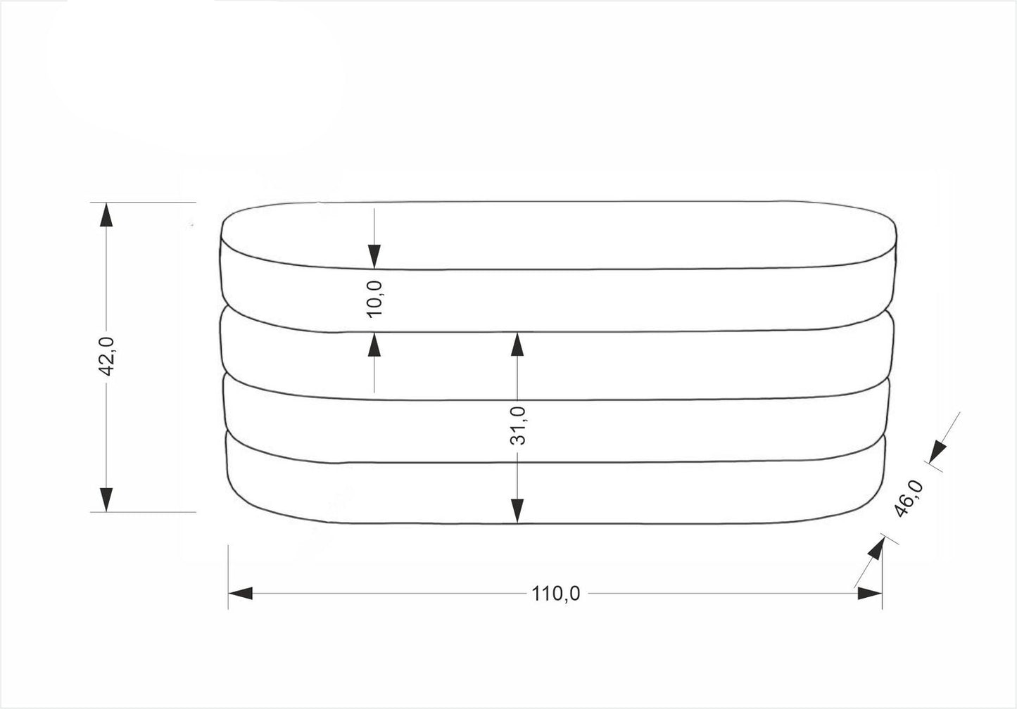 Pufs Kalipi 110/46/42 cm pelēks - N1 Home