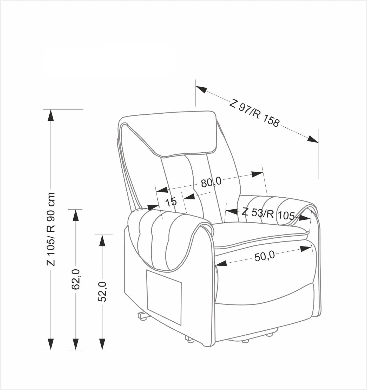 Atpūtas krēsls ar elektrisko atgāšanas funkciju Horta 97/158/53 cm pelēks
