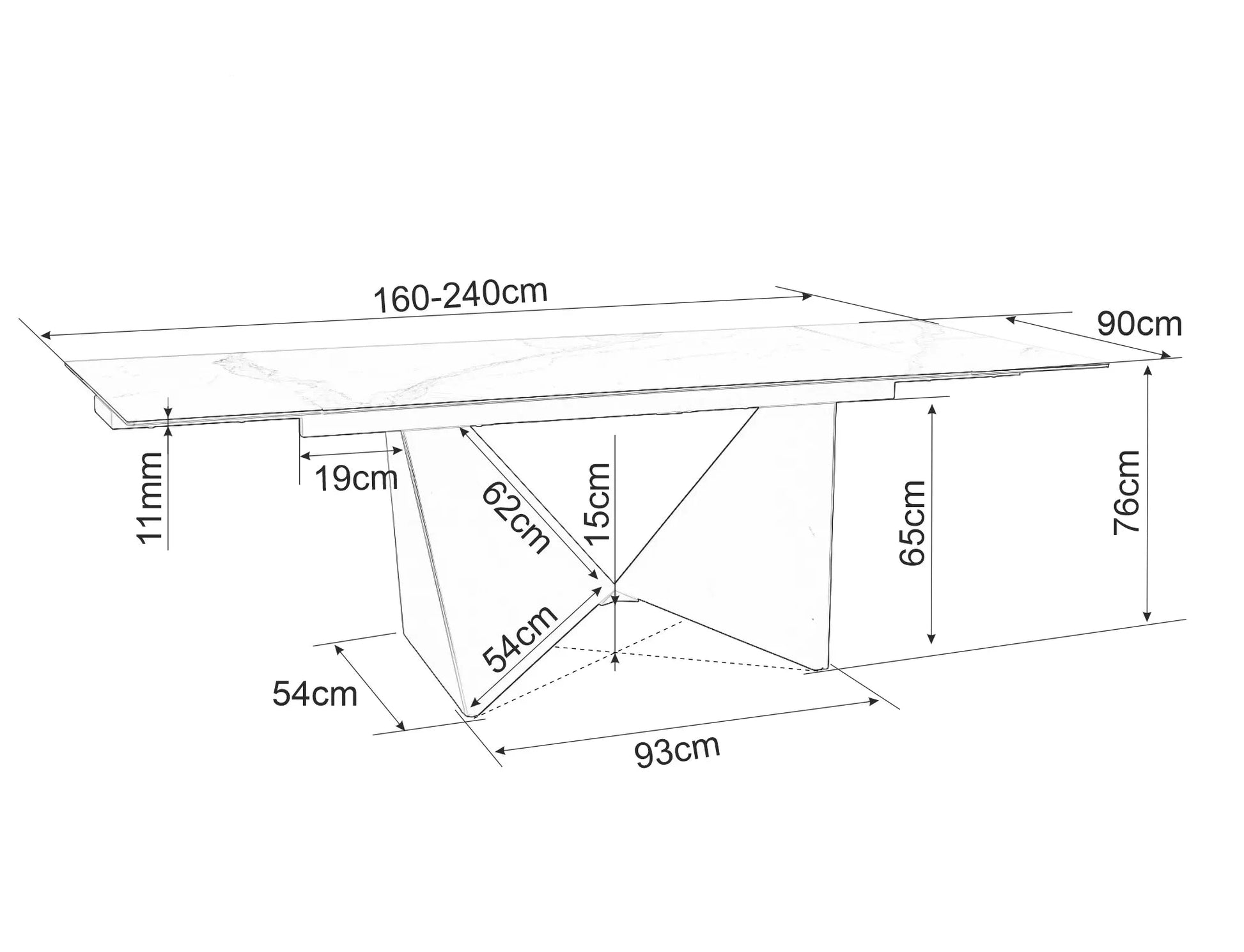 Galds Pete 76/90/160-240 cm balts/melns - N1 Home