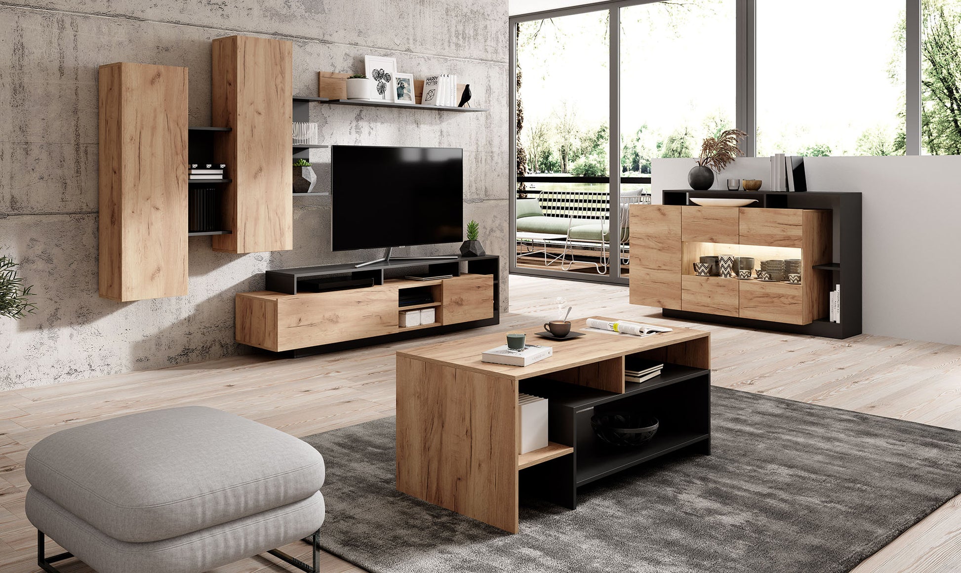 Kumode Aliva 155/44/93,5 cm antracīts/ozols - N1 Home