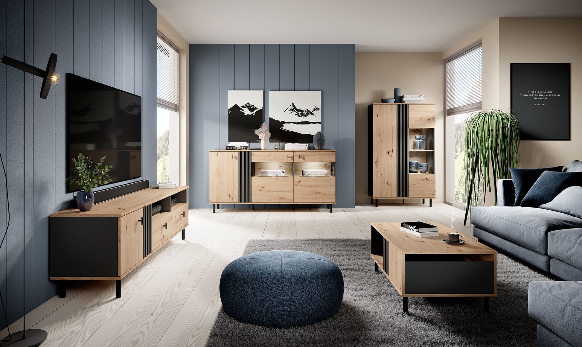 TV skapis Madi  165/49/40 cm artizan ozols/antracīts - N1 Home