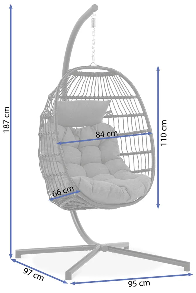 Kokona piekaramais krēsls Harmo  84/187/66 cm pelēks - N1 Home
