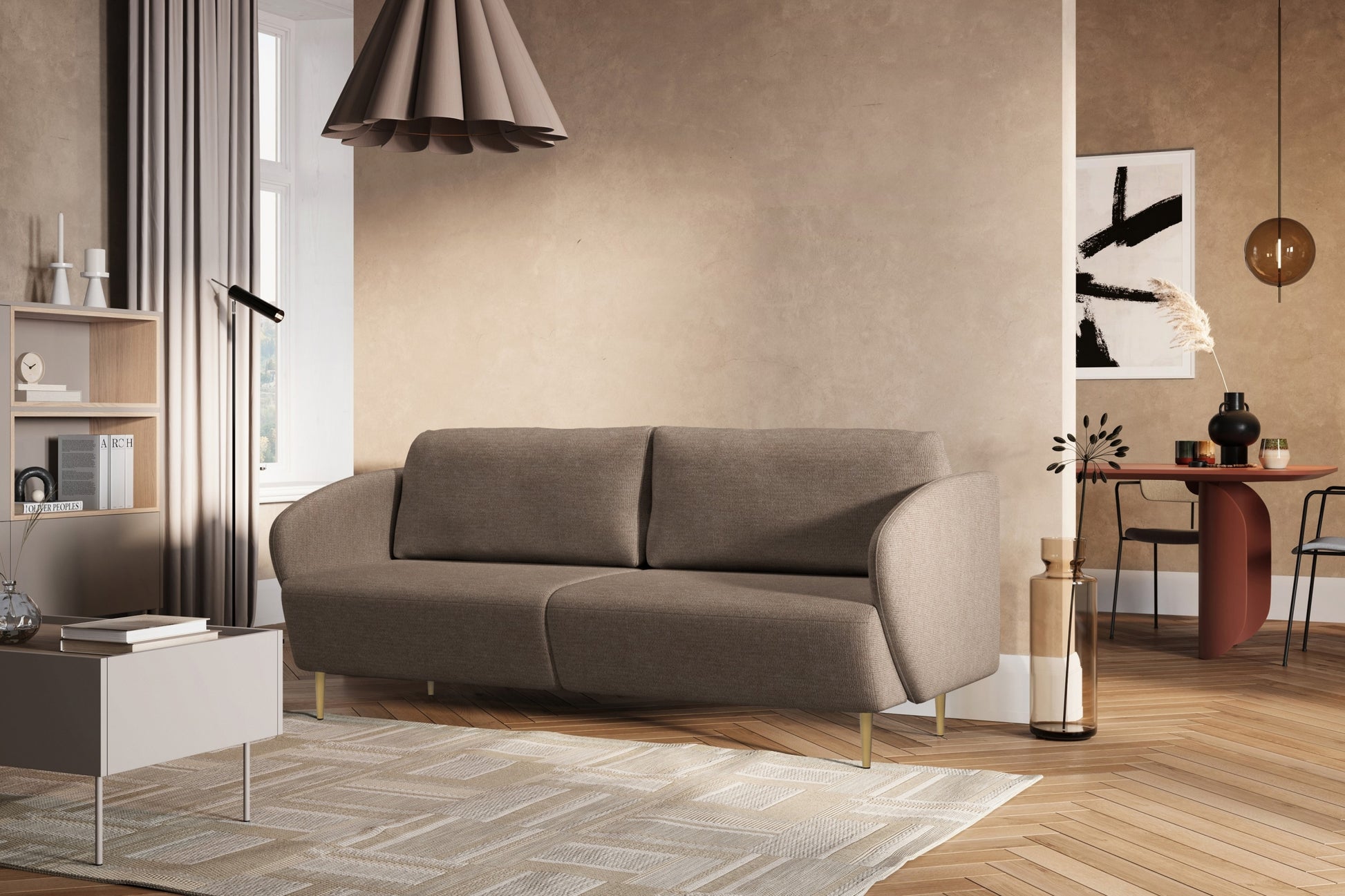 Dīvāns Nao 212/95/98 cm Uni 8002 Shitake/zelts kājas - N1 Home