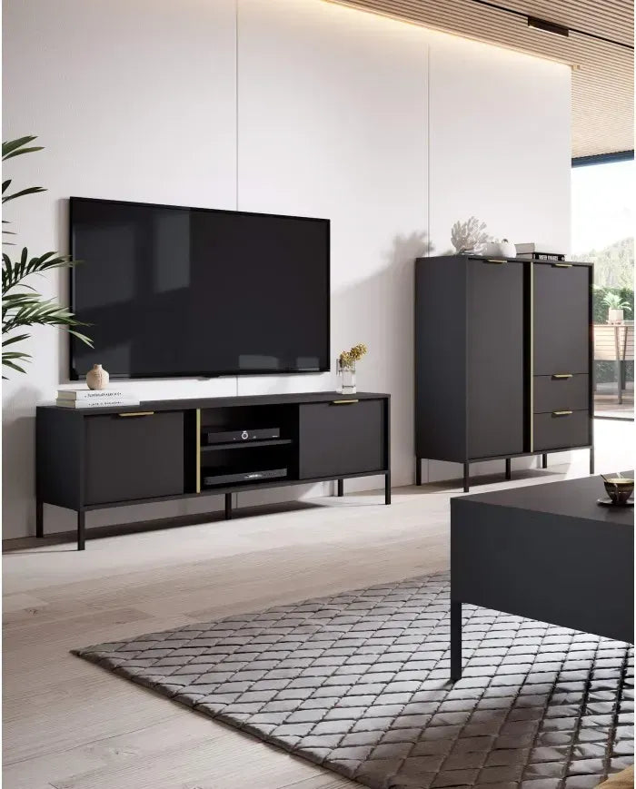 TV skapis Larsi 202/53/39 cm melns - N1 Home