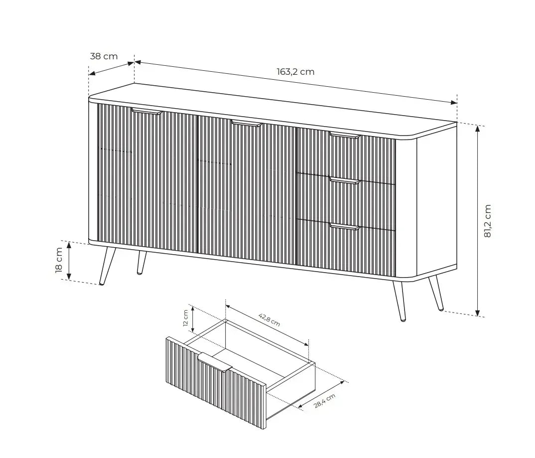 Kumode Lanti 163/81/38 cm melns - N1 Home