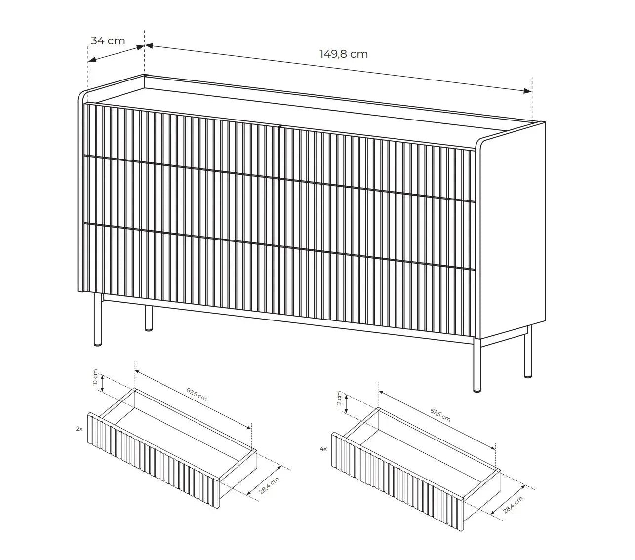 Kumode Leve 153/82/38 cm bēšš/skandi ozols - N1 Home
