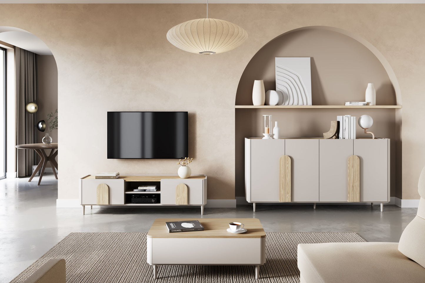 Kumode Amil 200/102/48 cm Kašmirs / Eļļots ozols / Gaišs ozols - N1 Home