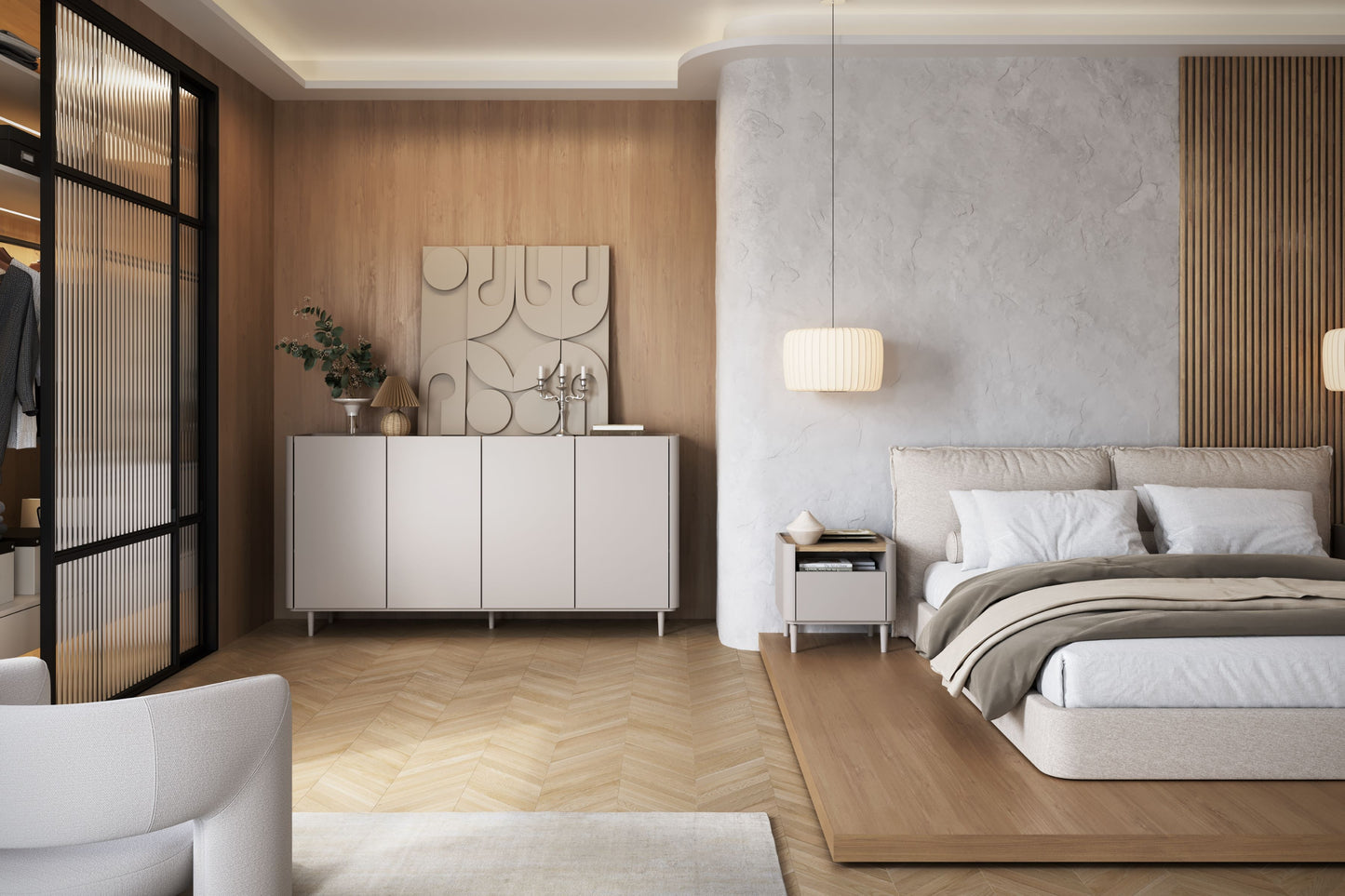 Kumode Elva 200/102/48 cm Kašmirs / Eļļots ozols - N1 Home