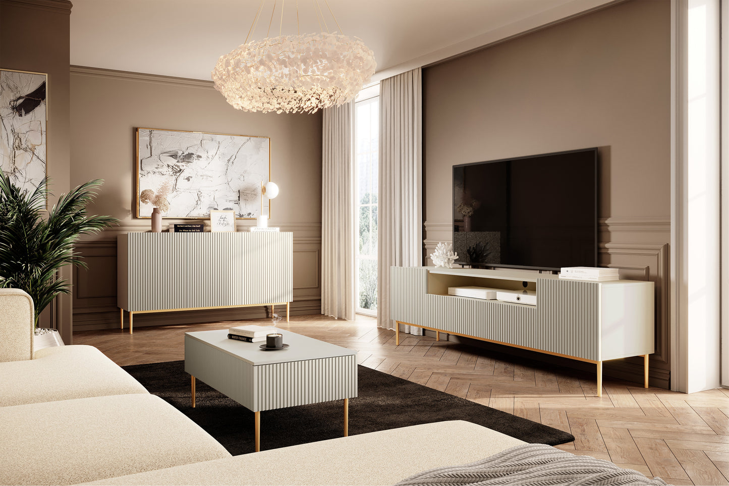 Kumode AUSTIN 150/85/45 cm kašmirs/zelts kājas - N1 Home