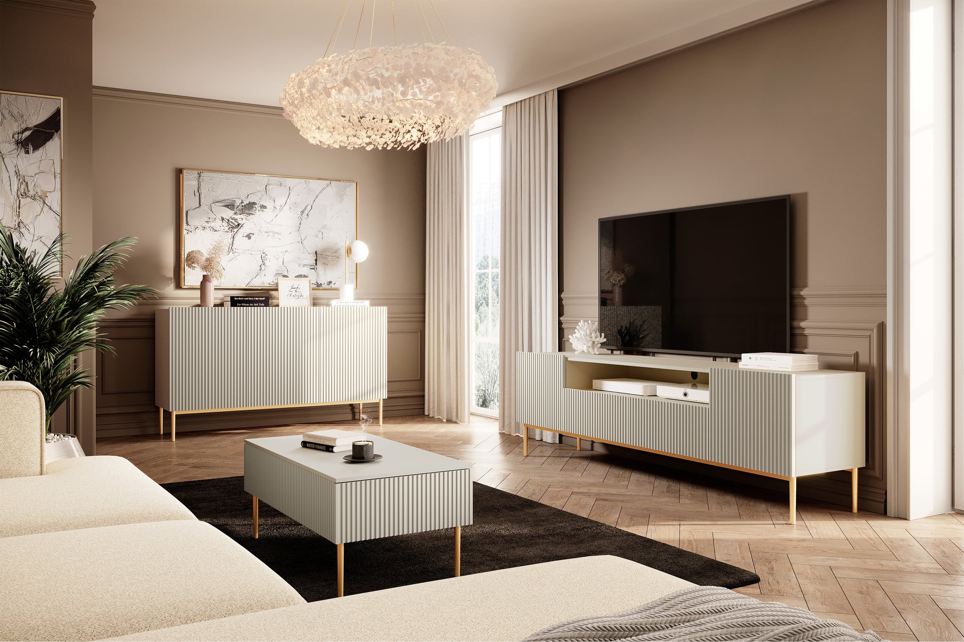 Kumode AUSTIN 150/85/45 cm kašmirs/zelts kājas - N1 Home