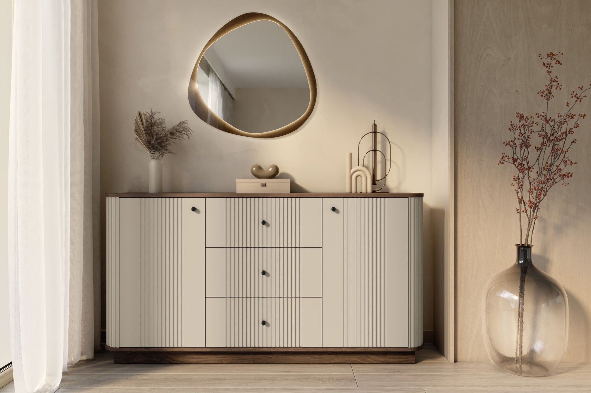 Kumode Vespa 160/77/38/ cm kašmirs/rieksts/melns - N1 Home