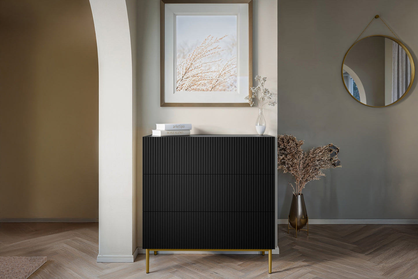 Kumode Austin 100/105/45 cm melns/zelts - N1 Home