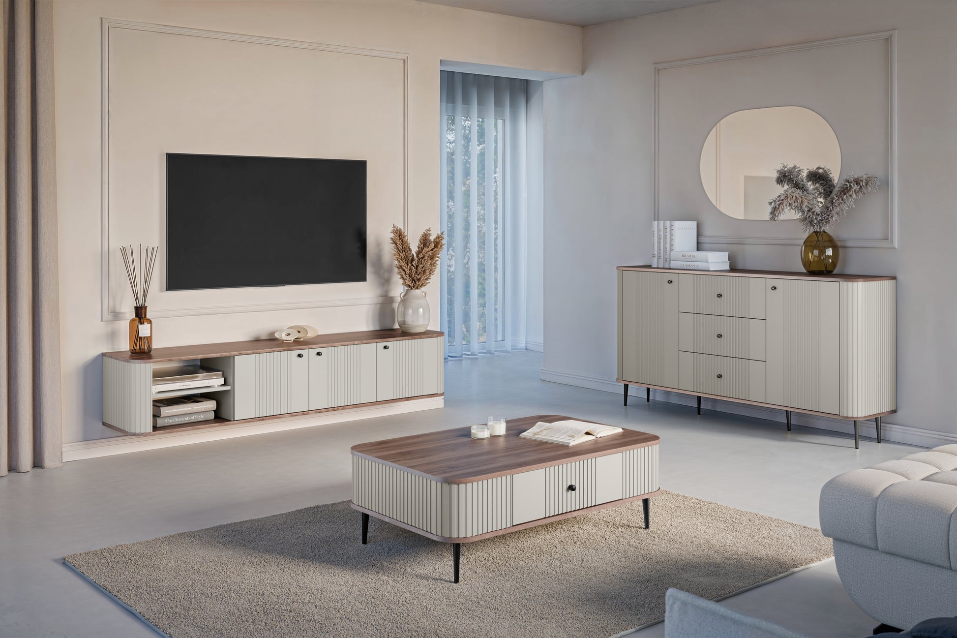 Kumode Vespa 160/85/38 cm kašmirs/ rieksts/melns - N1 Home