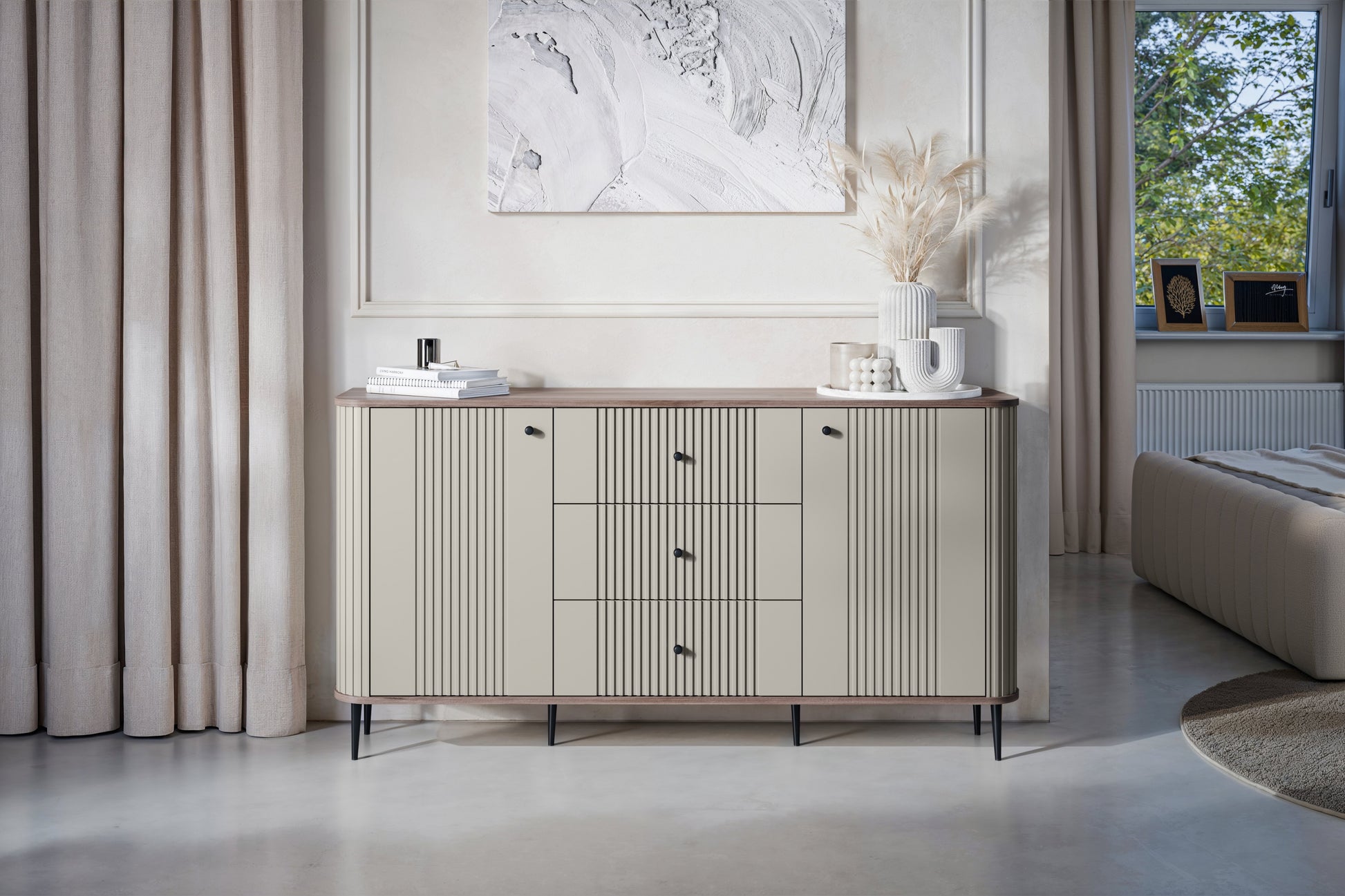 Kumode Vespa 160/85/38 cm kašmirs/ rieksts/melns - N1 Home