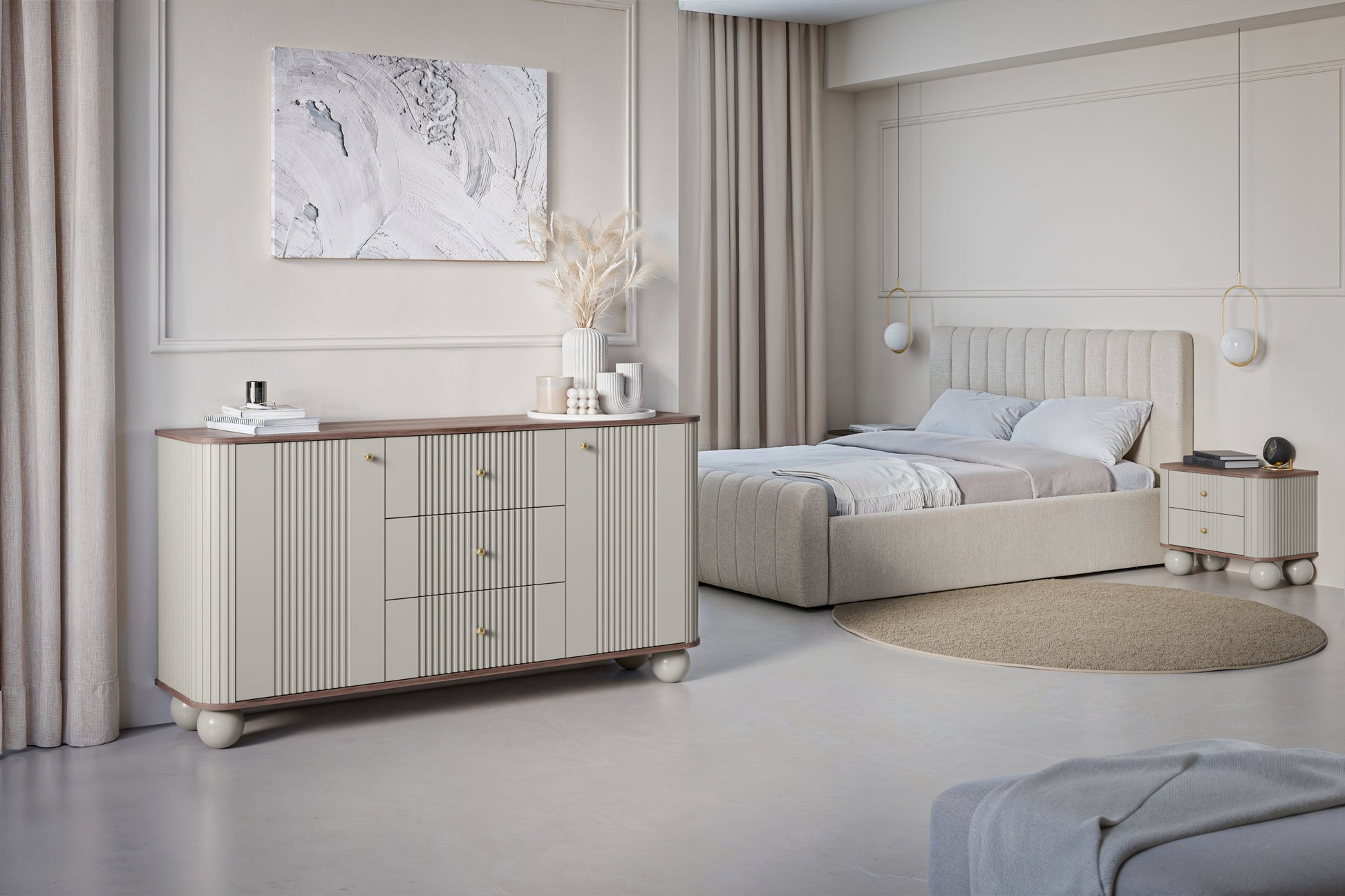 Kumode Vespa 160/82/38 cm kašmirs/rieksts/zelts - N1 Home