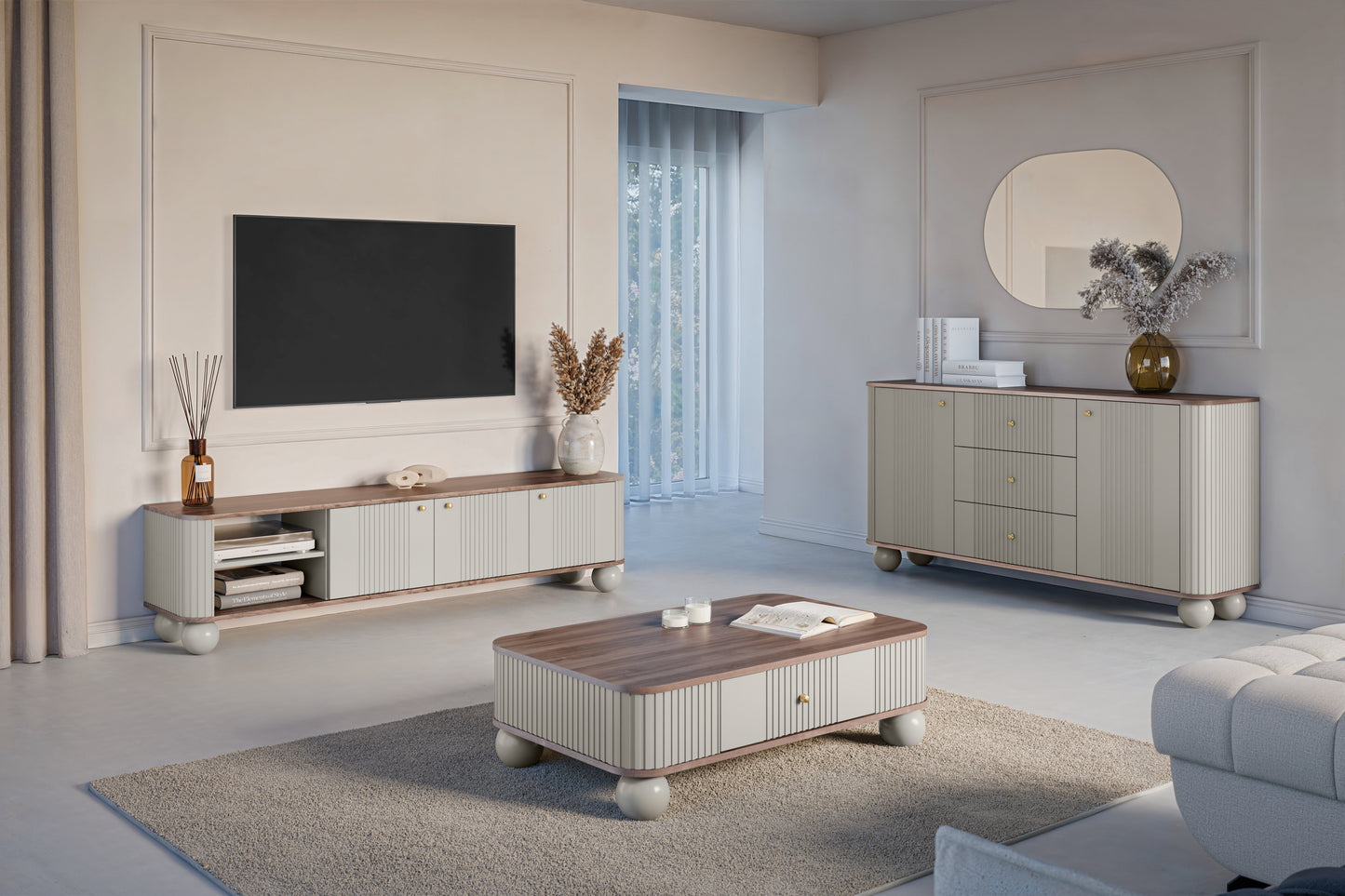 Kumode Vespa 160/82/38 cm kašmirs/rieksts/zelts - N1 Home