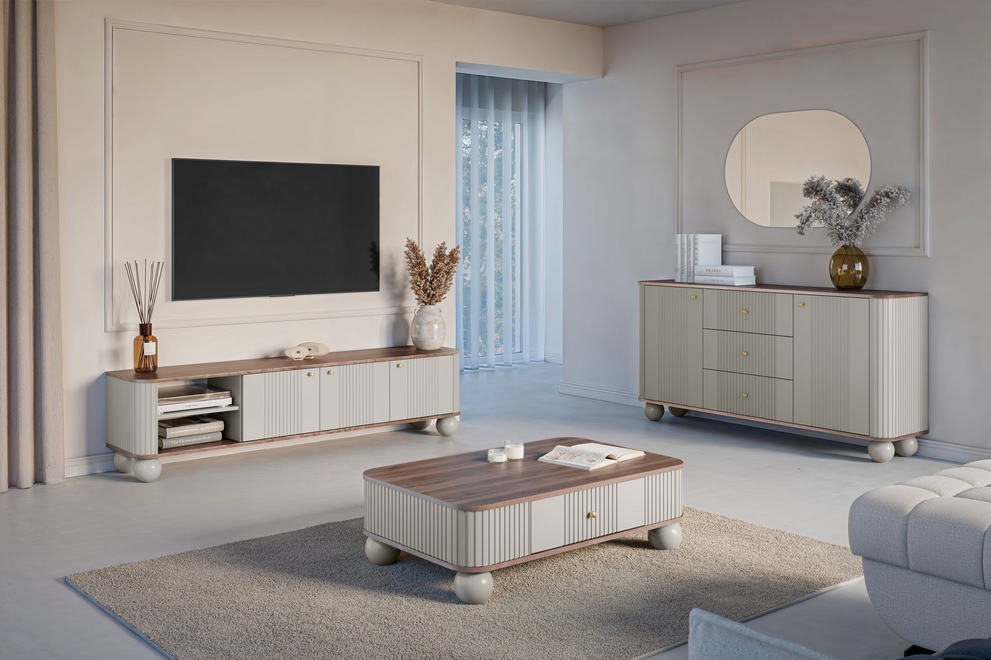 Kumode Vespa 160/82/38 cm kašmirs/rieksts/zelts - N1 Home