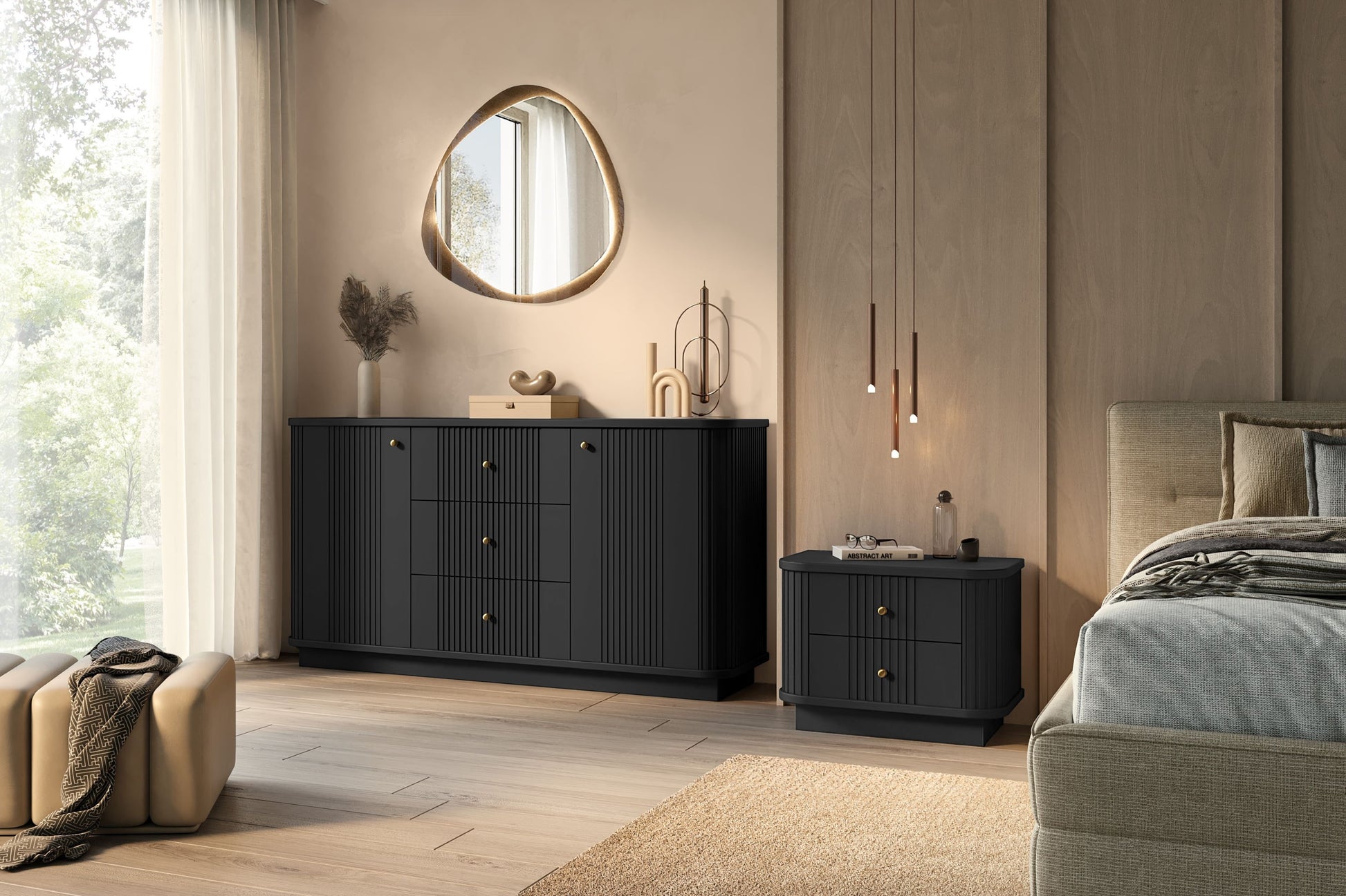 Kumode Vespa 160/77/38/ cm melns/zelts - N1 Home