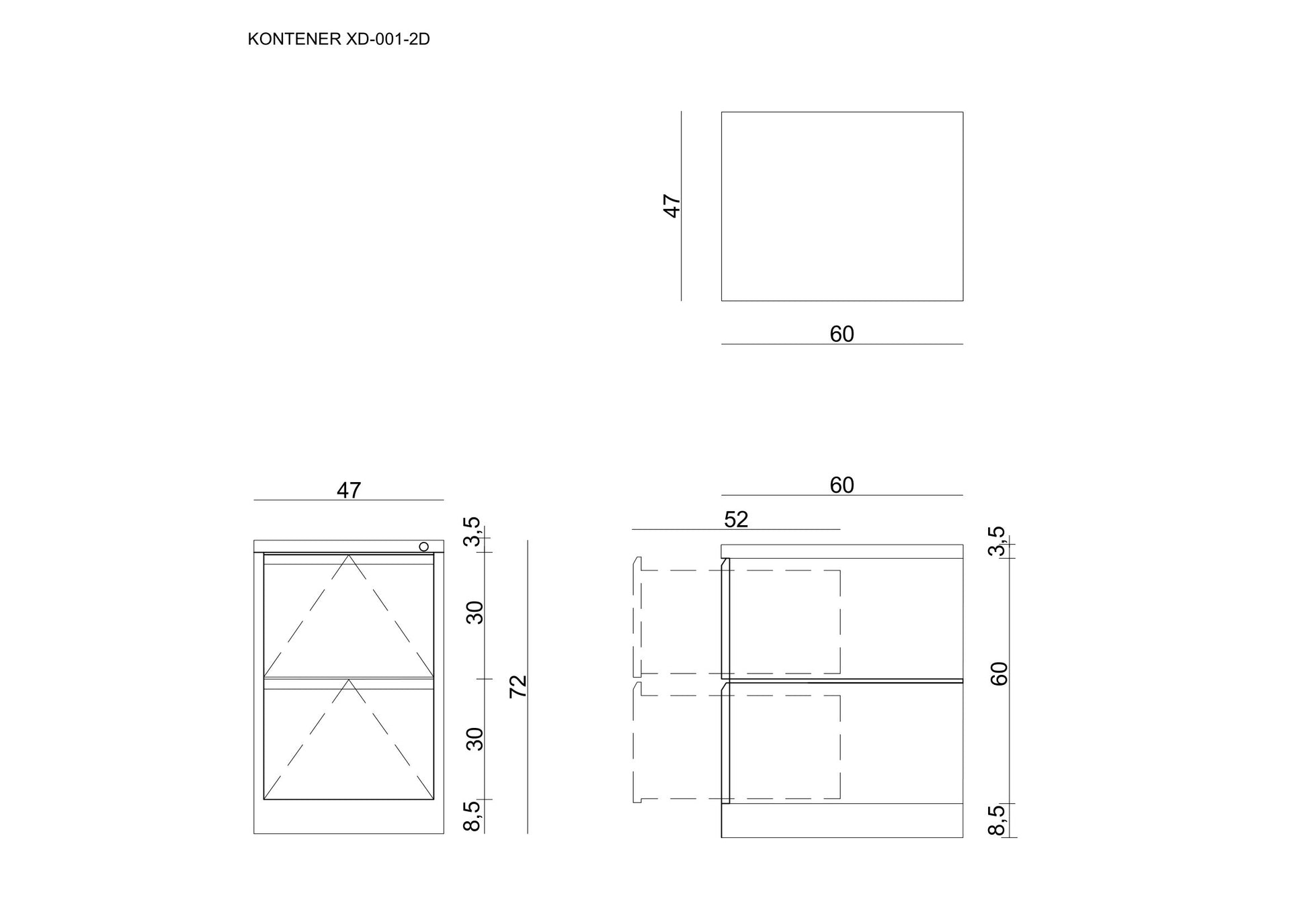 Biroja kumode RUDS S 72/47/60 cm melns - N1 Home