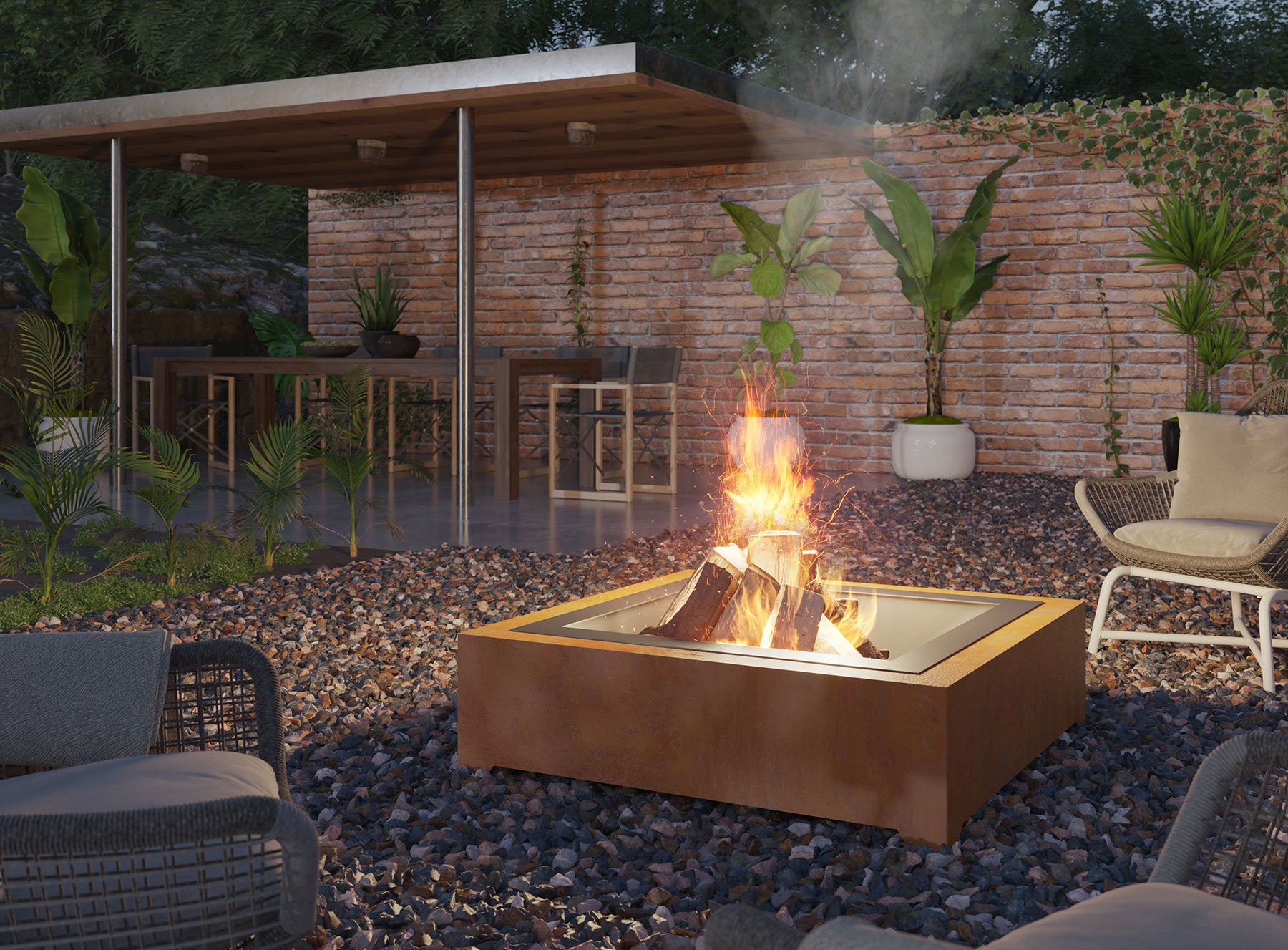 Dārza kamīns Cort Square 70/70/30; 100/100/30 cm terakots - N1 Home
