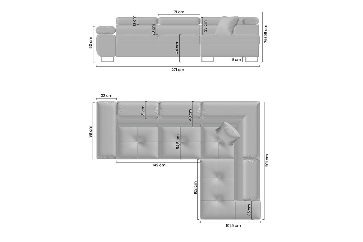 Dīvāns TOKYO velurs labais stūris 277/76-98/201 cm bēšs - N1 Home