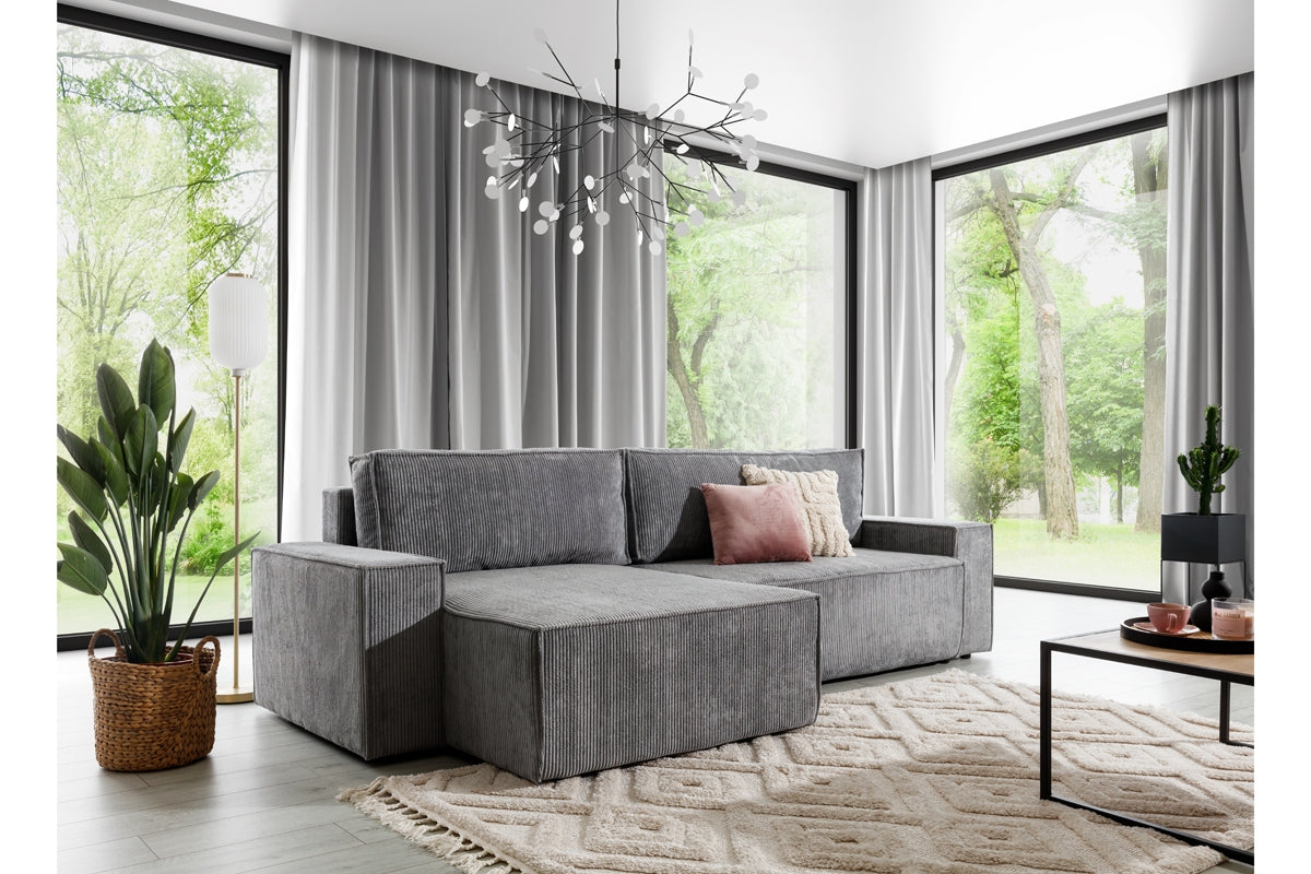 Dīvāns FIBI M  kreisais stūris 283/90-77/144 cm pelēks - N1 Home