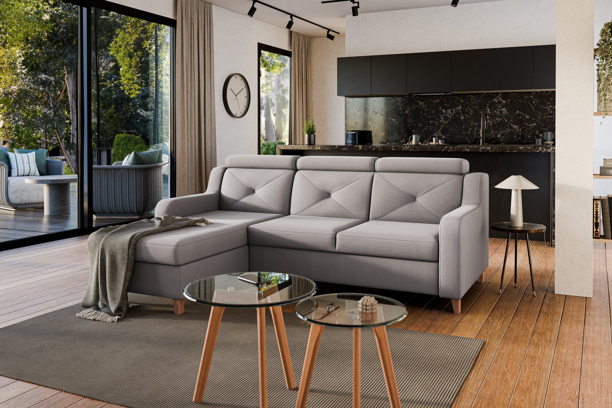 Dīvāns Laks 220/88/165 cm gaiši pelēks - N1 Home