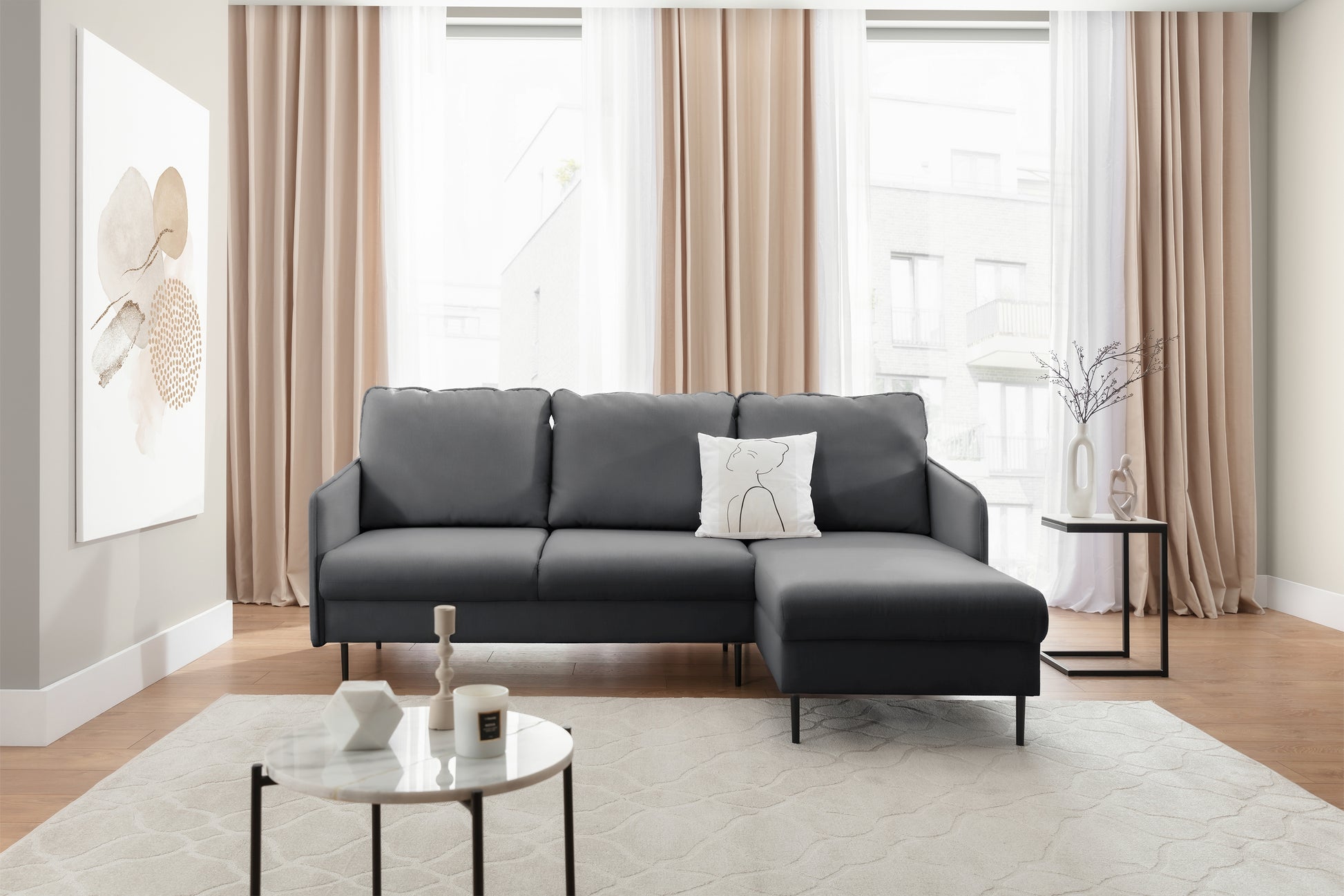 Dīvāns Tai 222/95/161 cm Velluto 18/melnas kājas - N1 Home