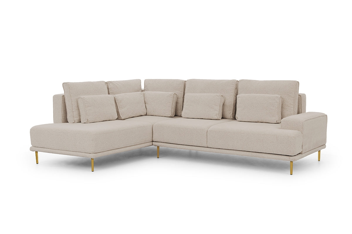 Dīvāns AUSTIN kreisais stūris zelta kājas 277/70-93/200 cm krēms - N1 Home