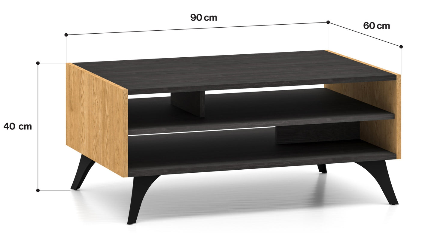 Kafijas galds Toskana 90/40/60 cm ozols/melns