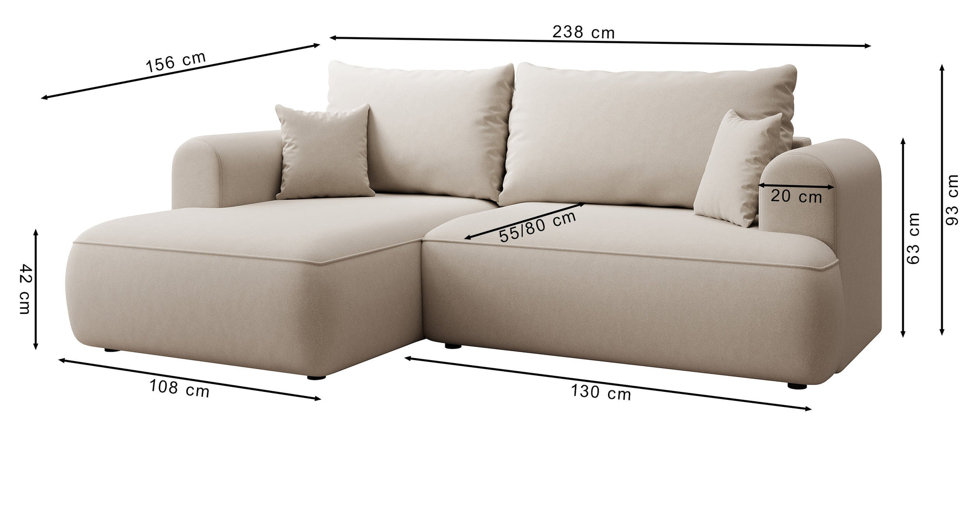 Dīvāns Ovors mini 238/93/156 cm Castel 80 - N1 Home