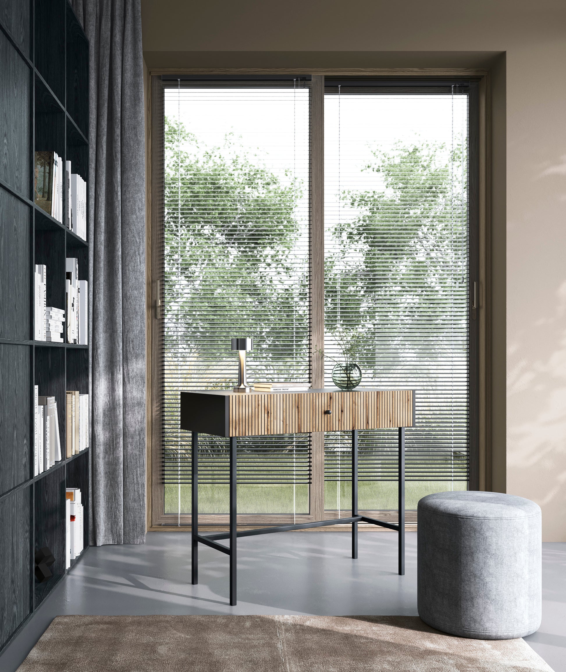 RENOS Tualetes galdiņš ar atvilktni, 93 cm, melns/ozols - N1 Home