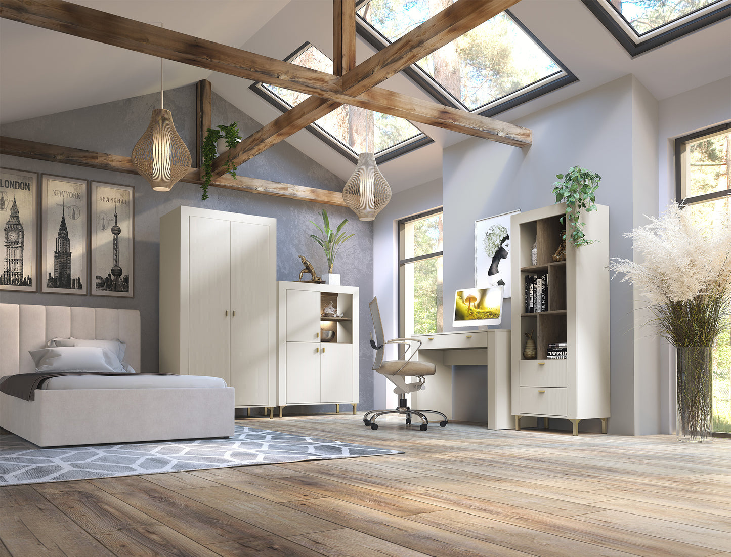 Vitrīna Lamos 96/135/39 cm bēšs/zelts