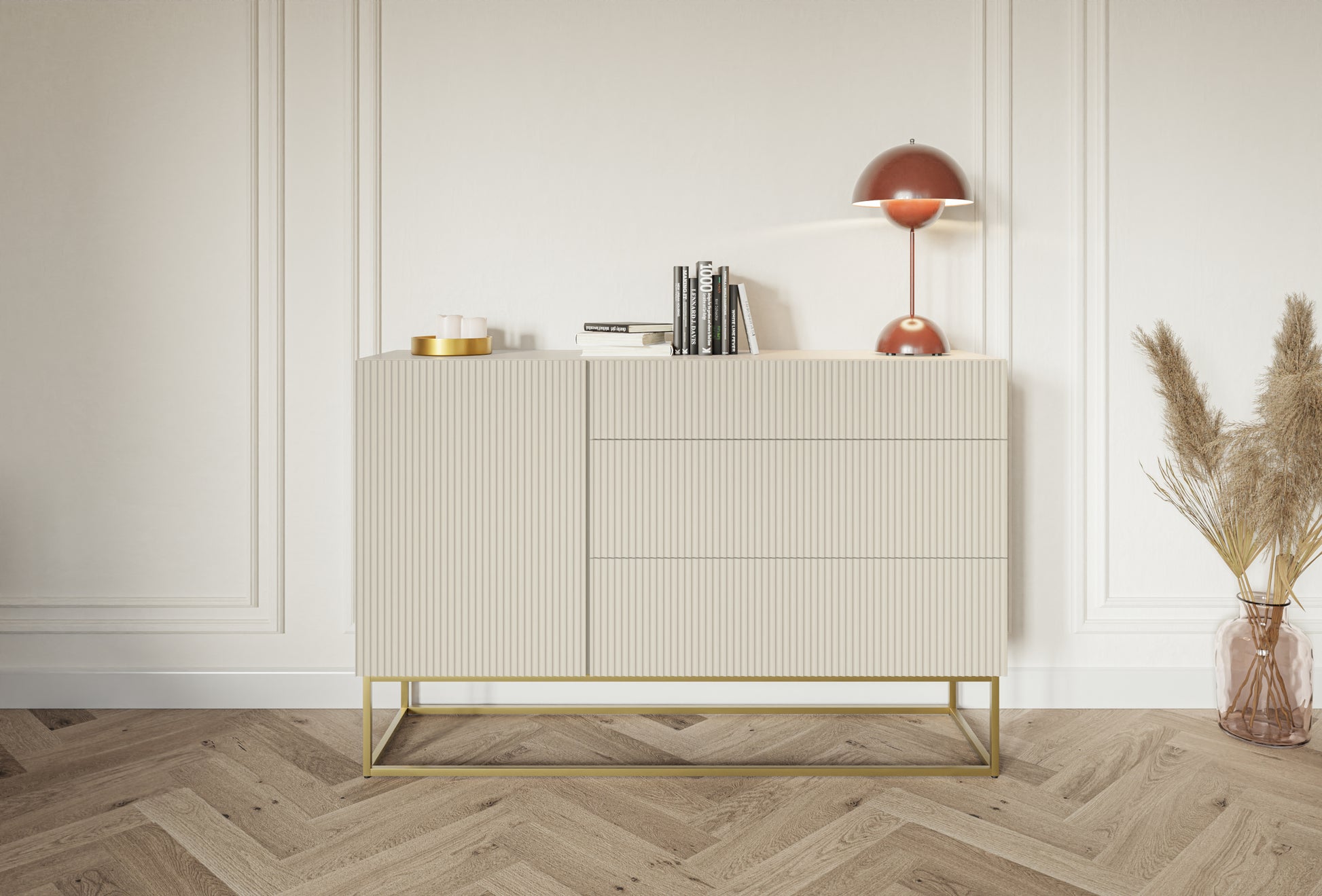 Kumode Velda 140/90/38 cm bēšs/zelts - N1 Home