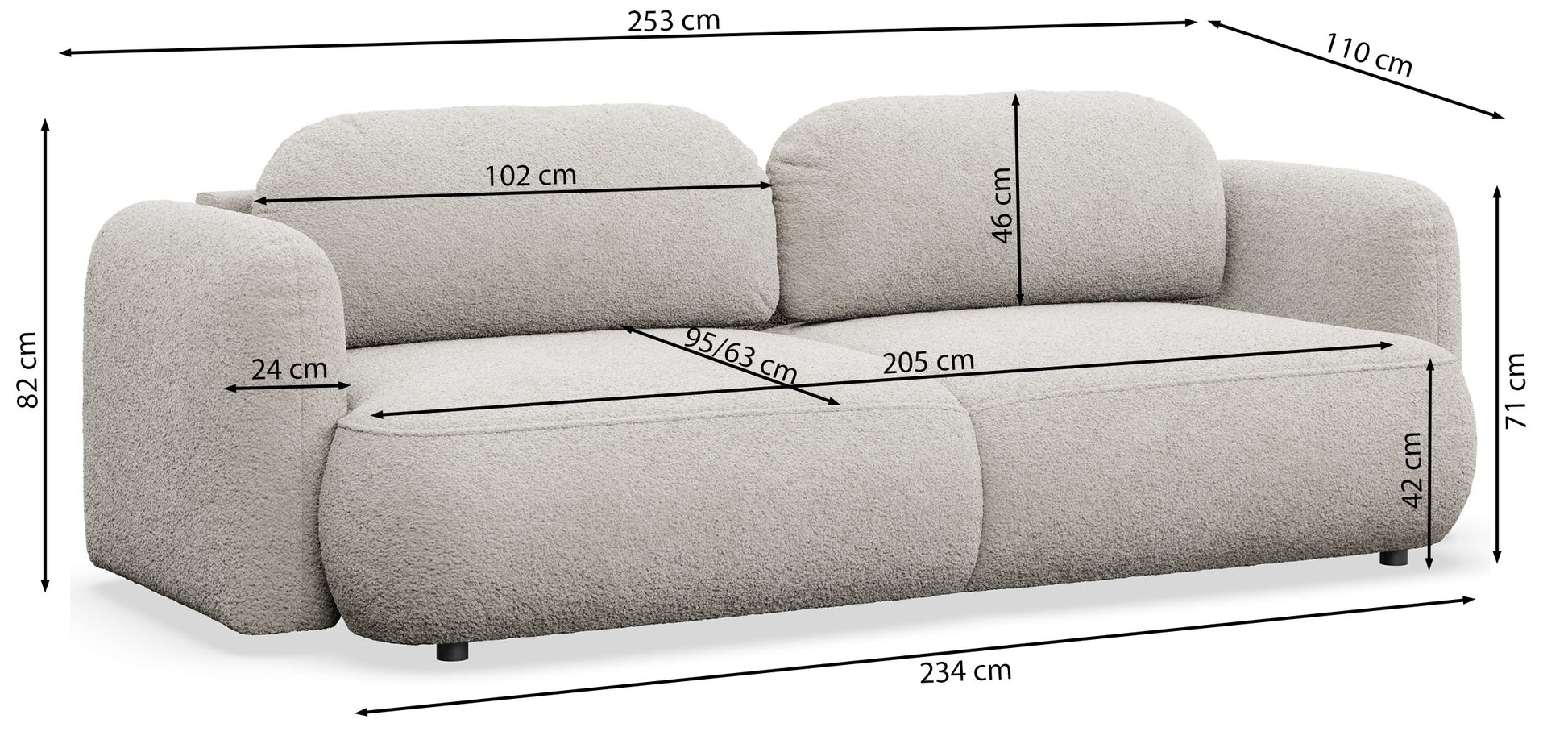 Dīvāns Tvors 82/253/110 cm Flow 22 - N1 Home