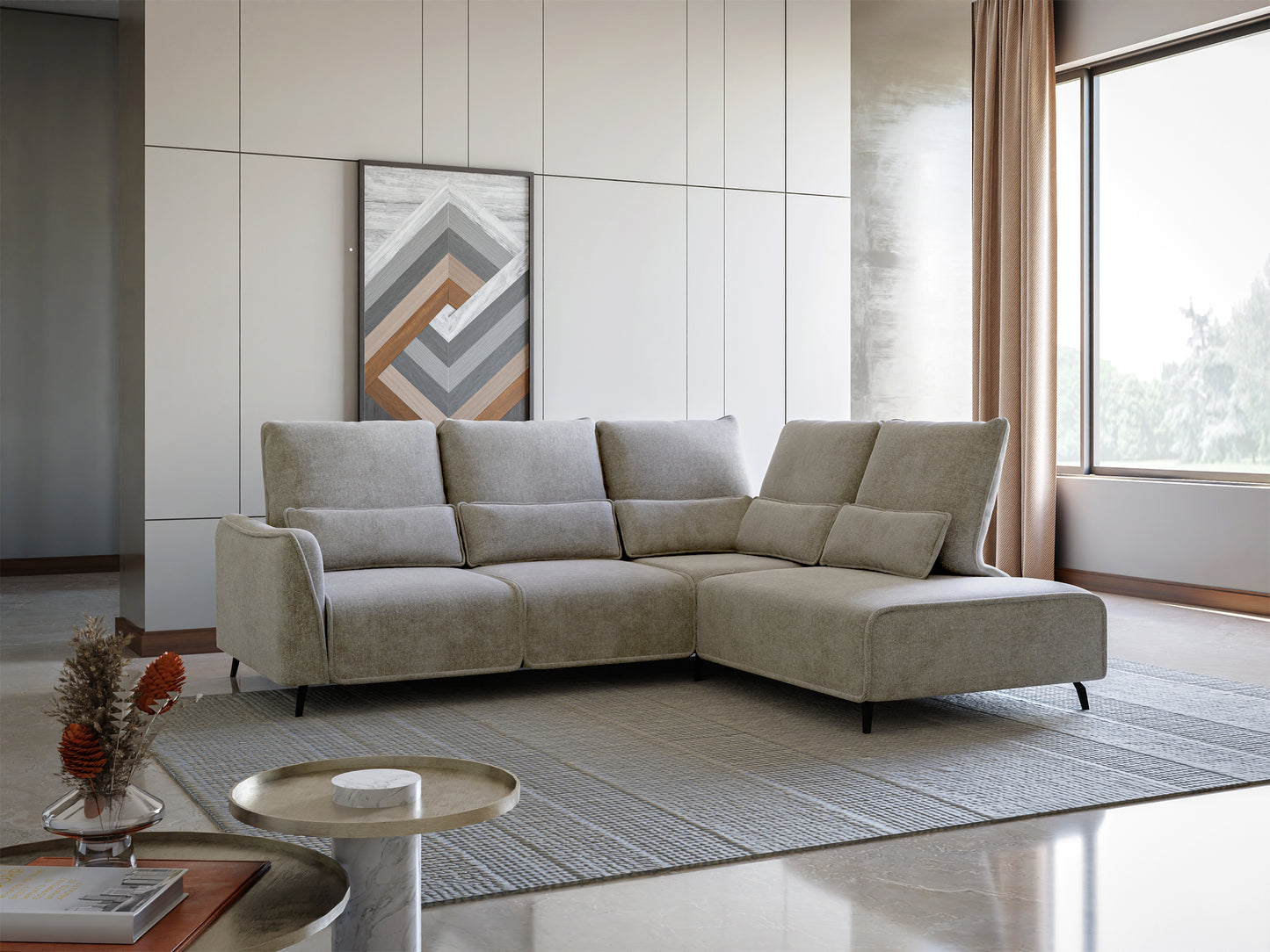 Dīvāns ar pufu Ruma 94/260/208 cm Storm 09 - N1 Home